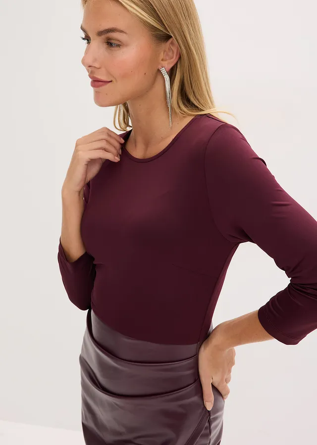 Jurk van imitatieleer met lijfje van jersey • wijnrood • product-page.page-title-suffix