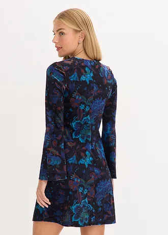Robe courte en velours fluide, Couleur: noir floral