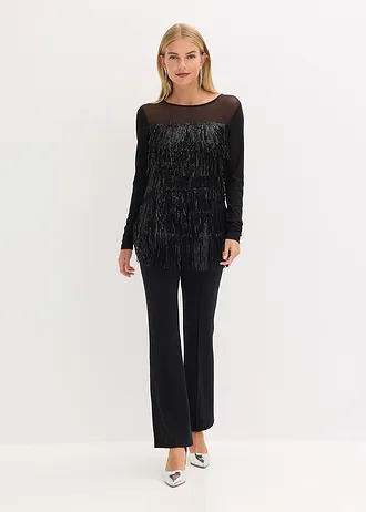 T-shirt manches longues à franges et sequins • noir • Boutique bonprix