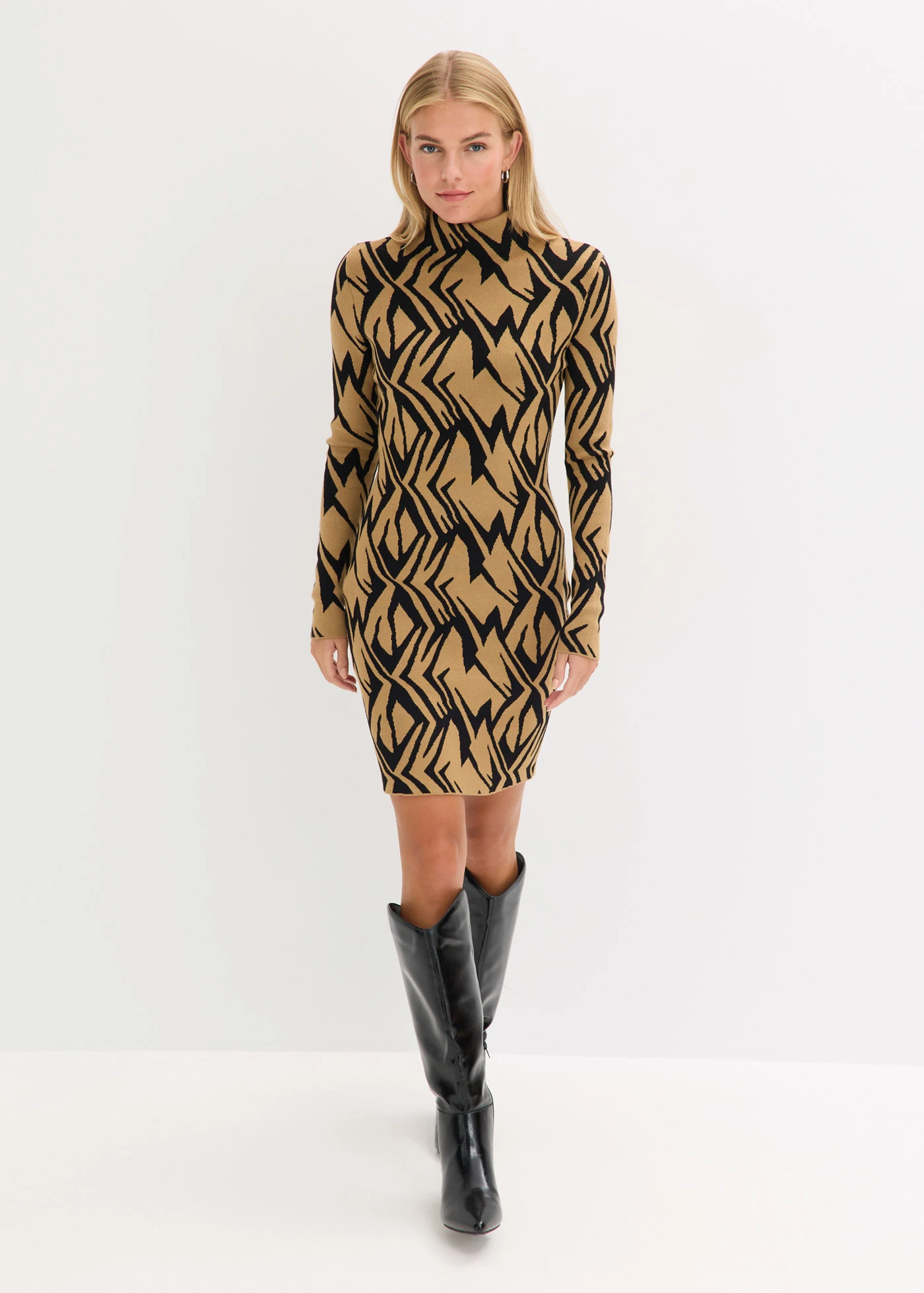 Figuuraccentuerende gebreide jurk • zwart - beige • bonprix online shop