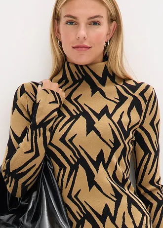 Figuuraccentuerende gebreide jurk • zwart - beige • bonprix online shop