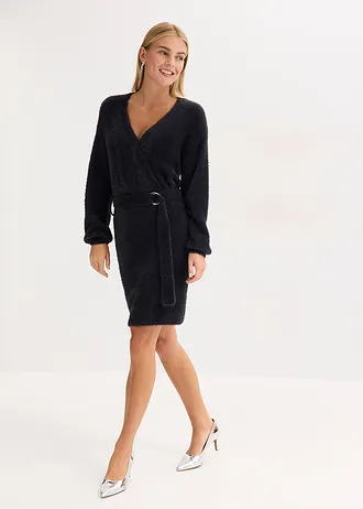 Robe cintrée en maille avec accessoire • noir • Boutique bonprix