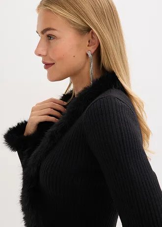 Vest met imitatiebont • zwart • bonprix online shop