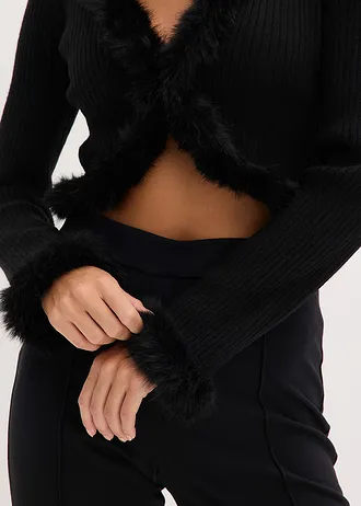 Vest met imitatiebont • zwart • bonprix online shop