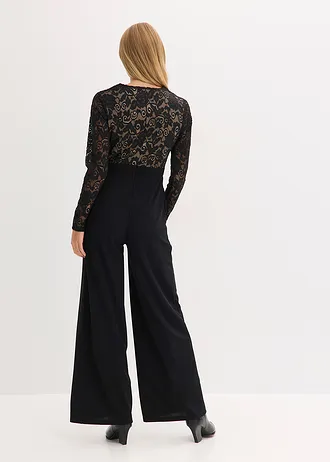 Jersey jumpsuit met kant • zwart • bonprix online shop