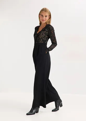 Jersey jumpsuit met kant • zwart • bonprix online shop