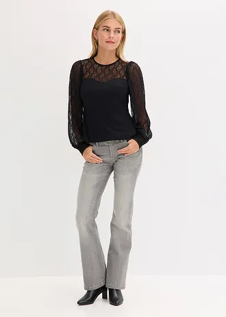 Longsleeve met kant, Kleur: zwart