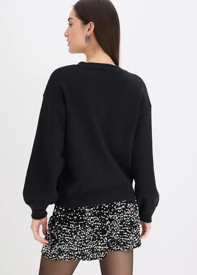 Gilet en maille à boutons décoratifs, Couleur: noir