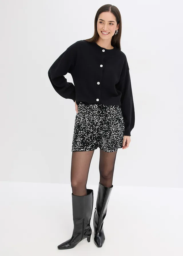 Gilet en maille à boutons décoratifs, Couleur: noir