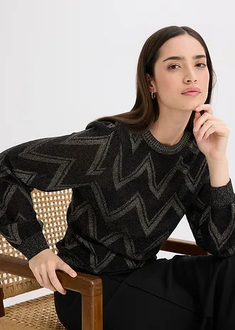 Sweter z cienkiej dzianiny z efektem połysku • czarno-złoty • sklep bonprix