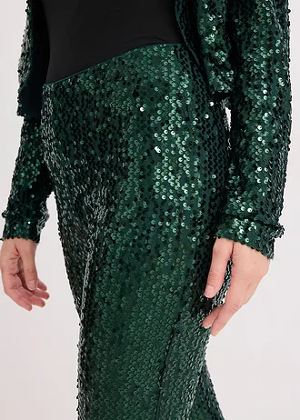 Broek met pailletten • diepgroen • bonprix online shop