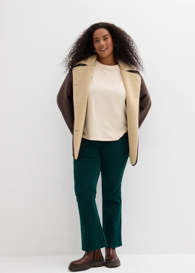 Corduroy broek in een katoenmix, Kleur: diepgroen
