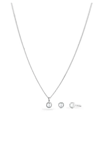 Ketting & oorringen van 925 sterling zilver (3-dlg. sieradenset), Kleur: zilverkleur
