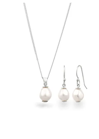 Elli ketting & oorringen van 925 sterling zilver (3-dlg. sieradenset), Kleur: zilverkleurig gerhodineerd