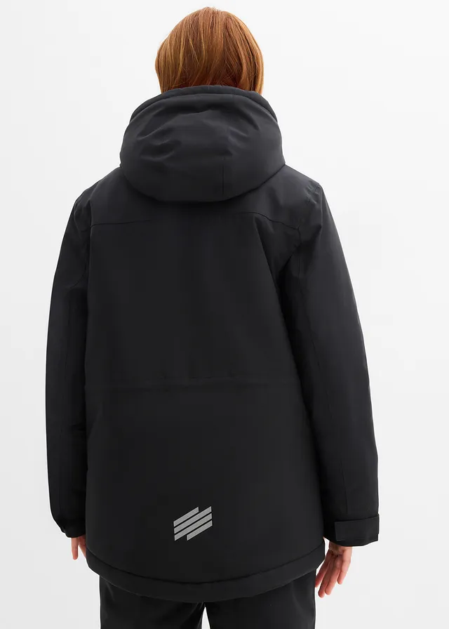 Waterdichte ski-jas met sportieve details, Kleur: zwart-neonpink