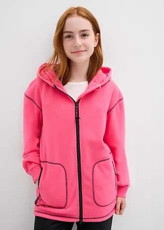 Měkká flísová bunda s praktickými kapsami na zip • neonově pink + černá • bonprix obchod