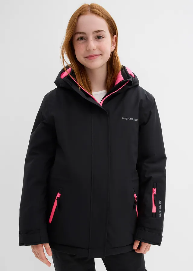 Waterdichte ski-jas met sportieve details, Kleur: zwart-neonpink