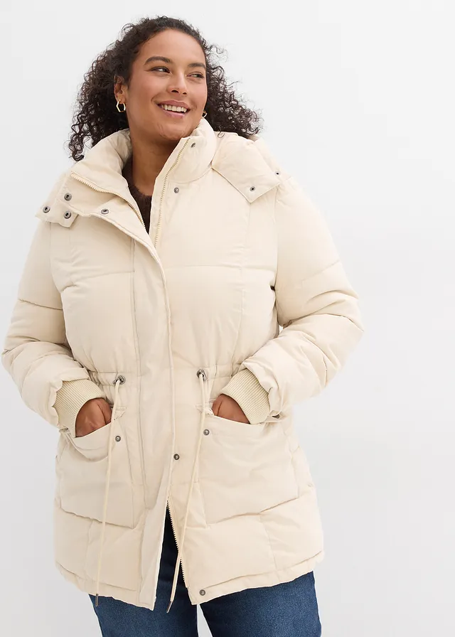 Doudoune mi-longue avec taille réglable, Couleur: sable clair
