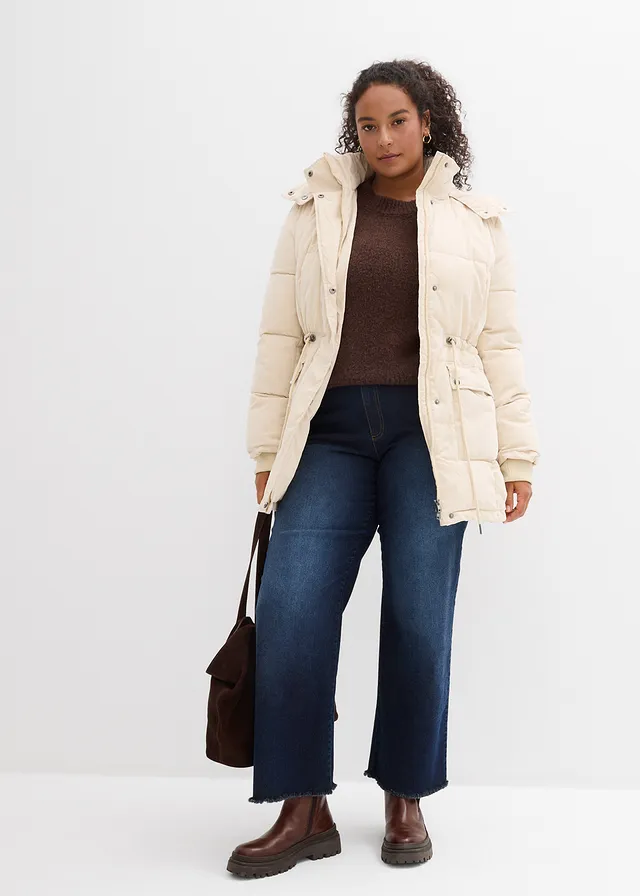 Doudoune mi-longue avec taille réglable, Couleur: sable clair