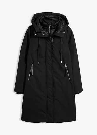 Manteau outdoor déperlant, aspect 2en1 • noir • Boutique bonprix