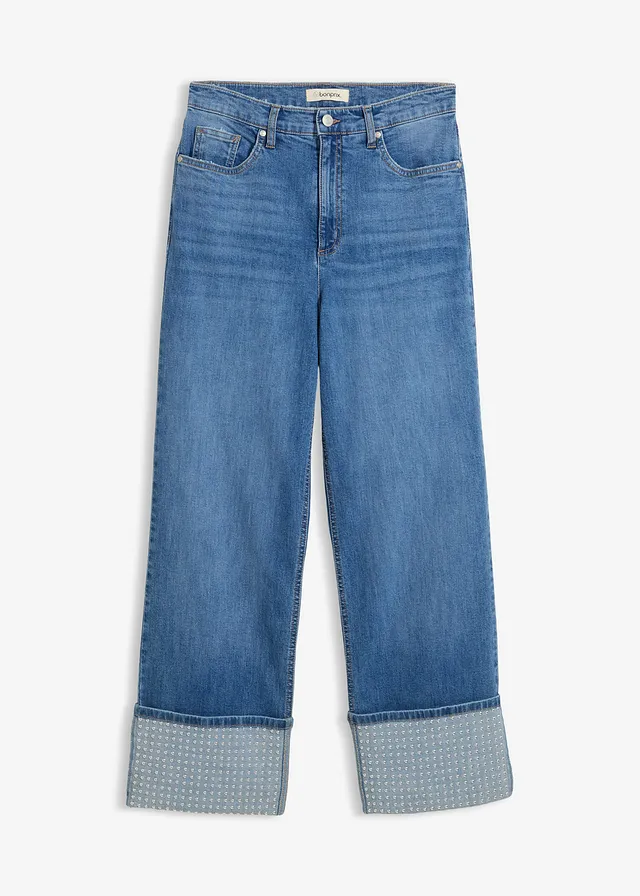 Džínsy, rovné, High Waist, s funkciou na vyhrnutie