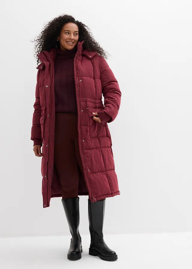 Winterjas met ritssluitingen opzij, Kleur: donkerbessen