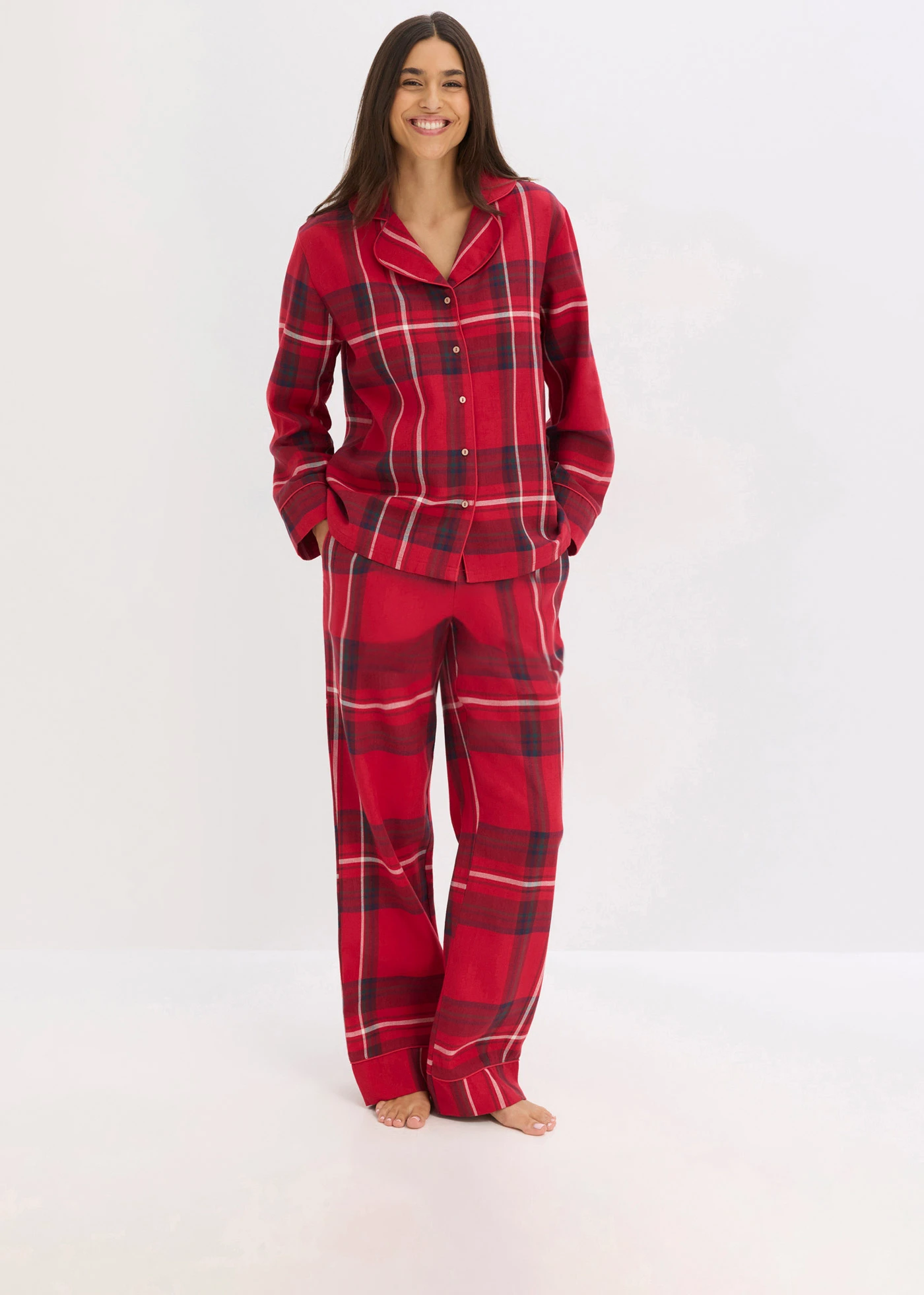 Pijama din flanelă țesută • vișiniu cadrilat • magazin bonprix
