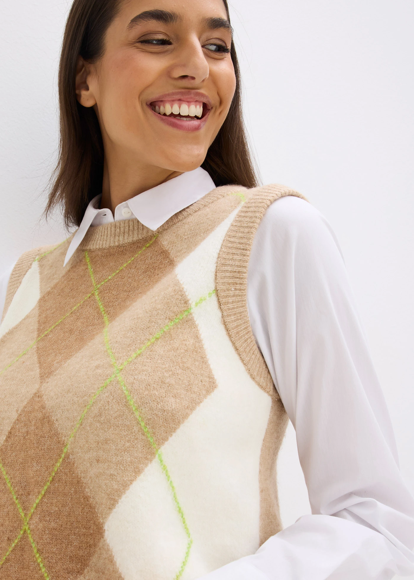 Pull sans manches • latte macchiato-crème graphique • Boutique bonprix