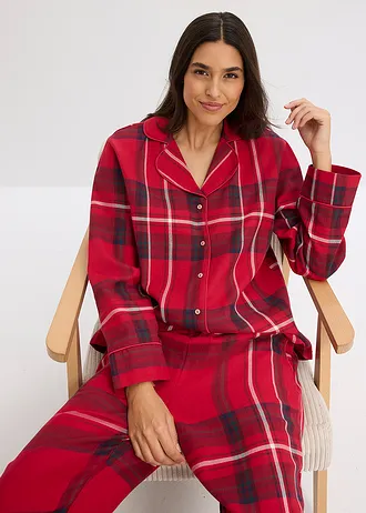 Pyjama en douce flanelle de coton avec pochette cadeau • rouge foncé carreaux • Boutique bonprix