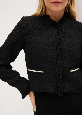 Blazer cropped en maille bouclette • noir • Boutique bonprix