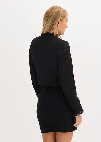 Cropped bouclé blazer, Kleur: zwart