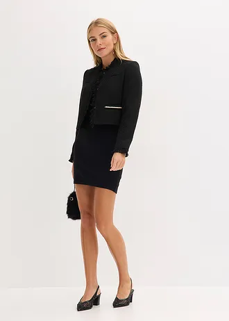 Cropped bouclé blazer, Kleur: zwart