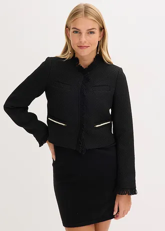Blazer cropped en maille bouclette • noir • Boutique bonprix