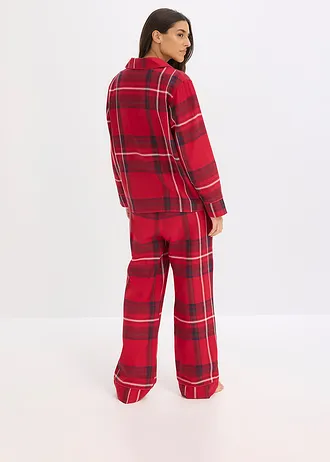 Pyjama en douce flanelle de coton avec pochette cadeau • rouge foncé carreaux • Boutique bonprix