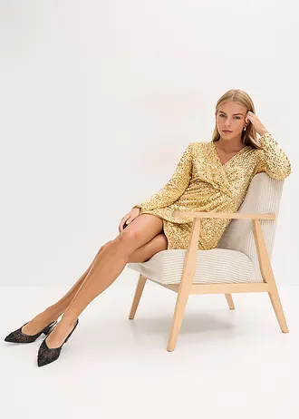 Flitteres ruha puha bársonyból • aranyszín • bonprix áruház