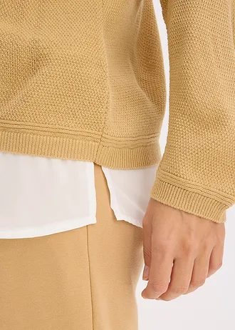 Fijngebreide trui met blouse-inzet • cappuccino • bonprix online shop