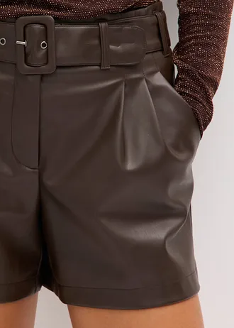 Šortky z umělé kůže, s opaskem • tmavě hnědá • bonprix obchod