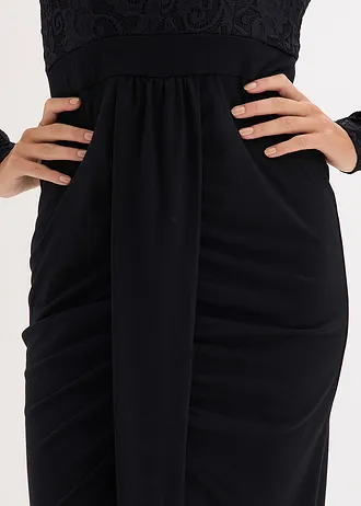 Kanten jurk met drapering • zwart • bonprix online shop