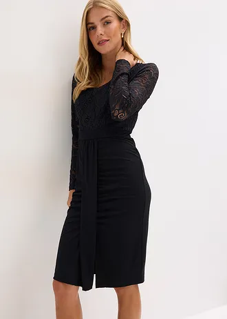 Kanten jurk met drapering • zwart • bonprix online shop