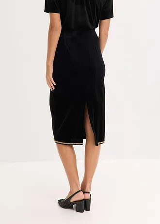 Midirok met strass, Kleur: zwart