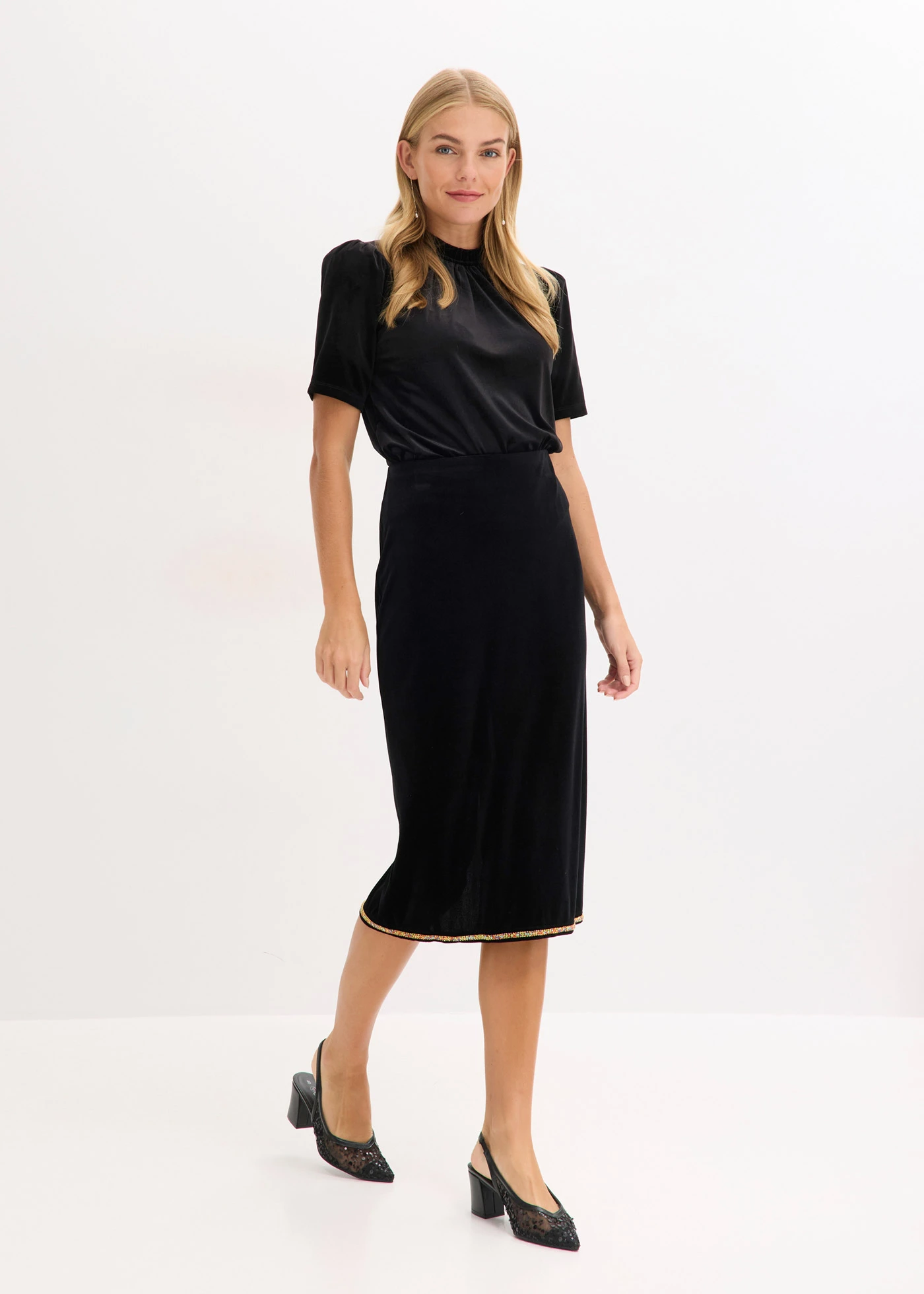 Midirok met strass • zwart • bonprix online shop