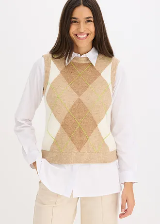 Pull sans manches • latte macchiato-crème graphique • Boutique bonprix