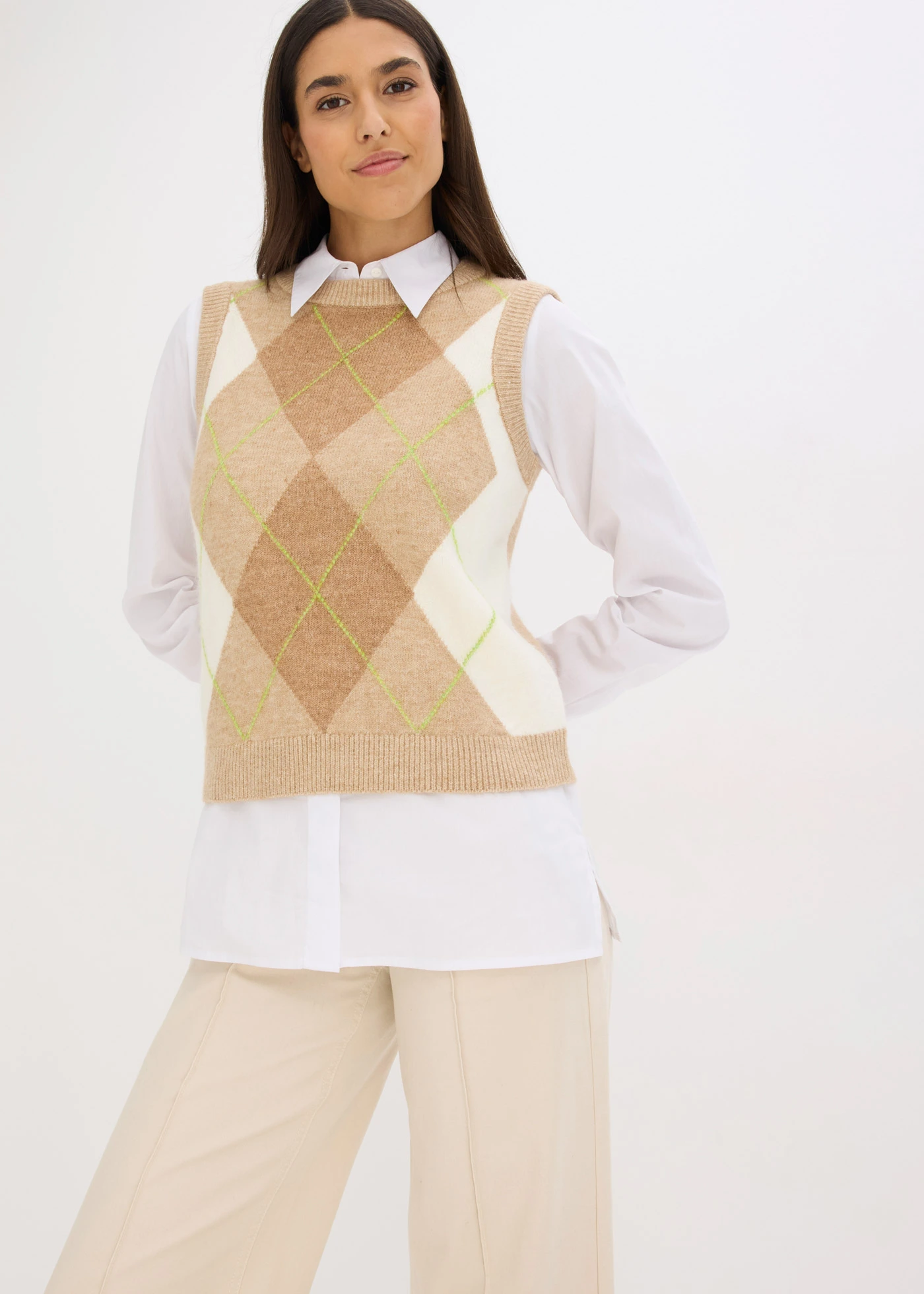 Pull sans manches • latte macchiato-crème graphique • Boutique bonprix