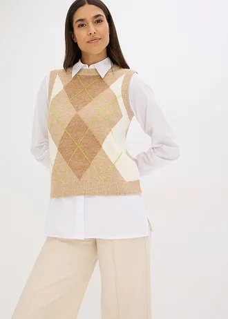 Pull sans manches • latte macchiato-crème graphique • Boutique bonprix