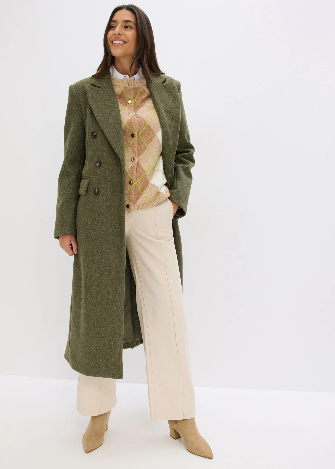 Pletený kabátek • bílá káva-krémově bílá kostka • bonprix obchod