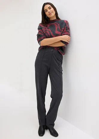 Bluză ripsată moale • roșu-prună/gri melanj grafic • magazin bonprix