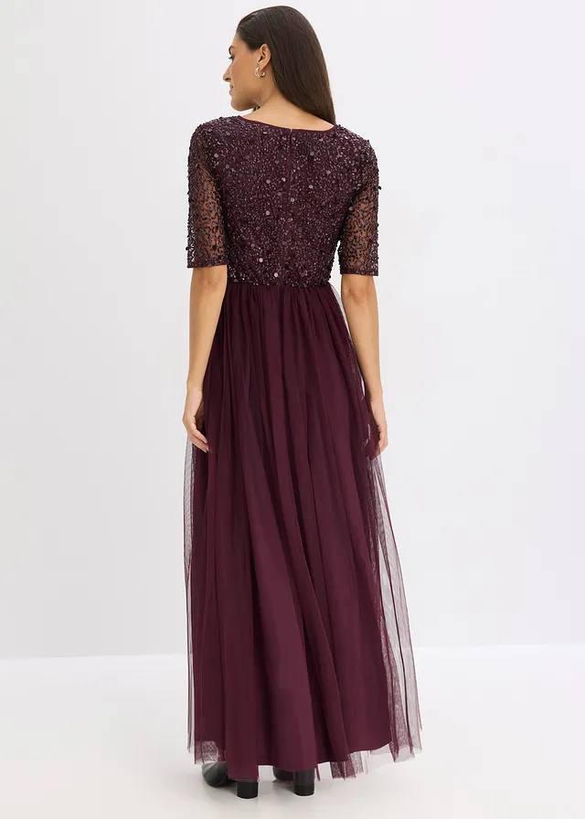 Robe de soirée en tulle avec haut brodé de sequins • bordeaux • product-page.page-title-suffix