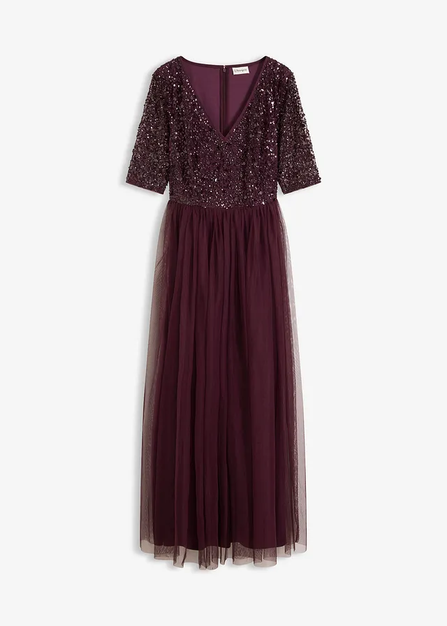 Robe longue avec haut brodé de sequins • bordeaux • Boutique bonprix