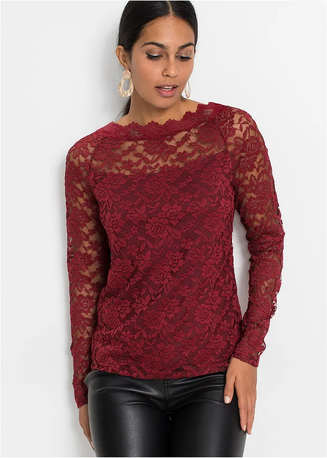 T-shirt manches longues en dentelle • rouge rubis • product-page.page-title-suffix