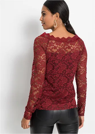 Kanten longsleeve • robijnrood • bonprix online shop